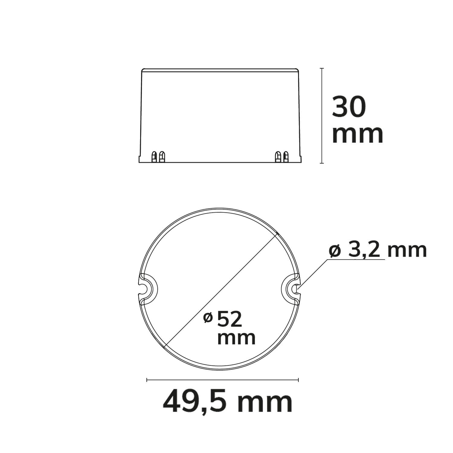 LED Schalterdosen-PWM-Trafo 24V/DC, 12-25W, Tiefe 30mm, IP65, dimmbar, SELV