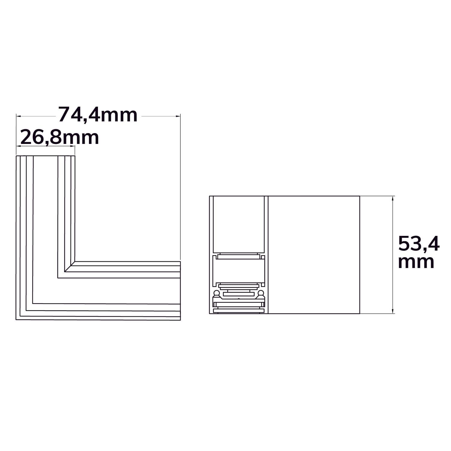 Track48 Eckschiene 90° horizontal für Aufbauschiene, weiß, nicht stromführend