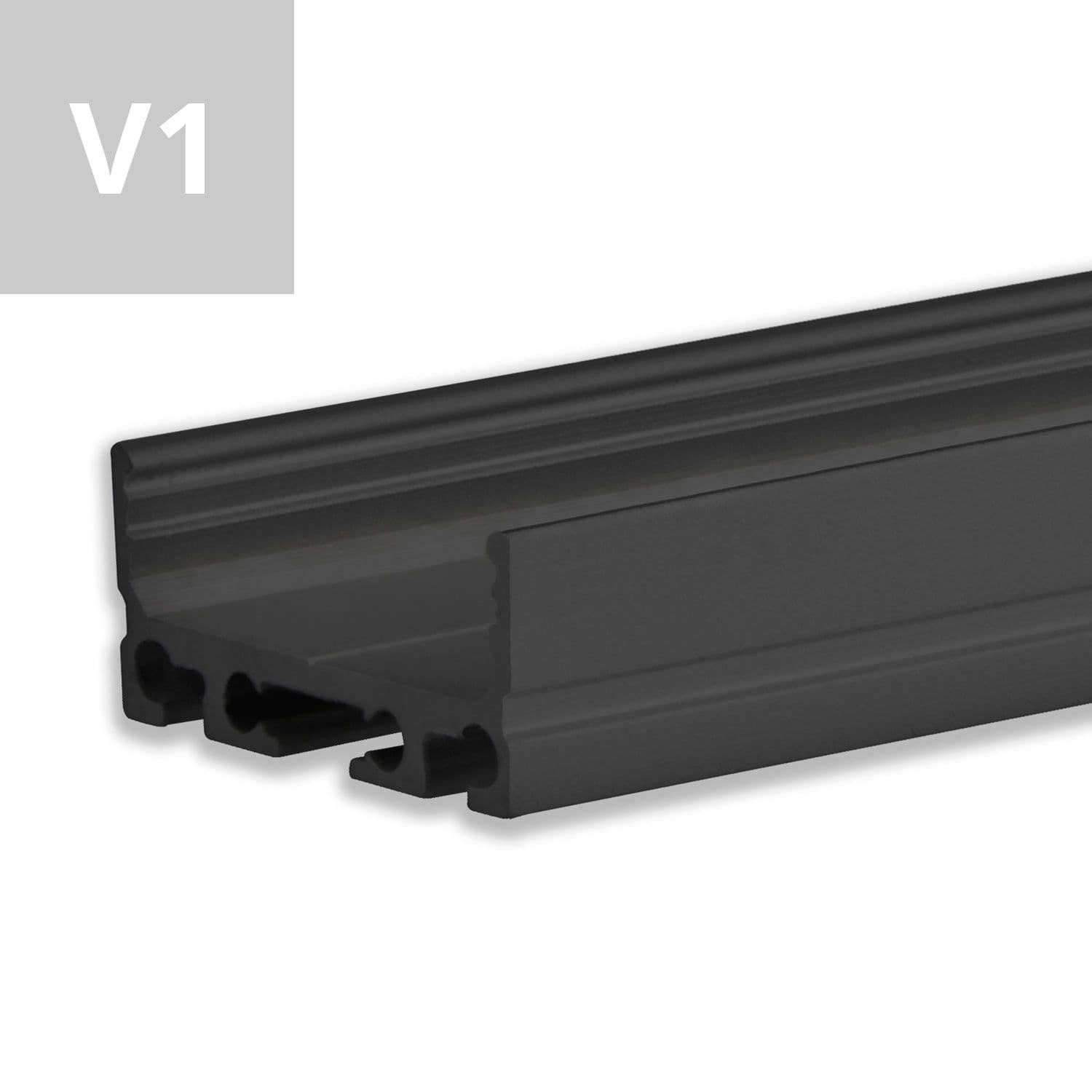 LED Aufbauprofil SURF20 FLAT V1 Aluminium schwarz RAL 9005, 200cm