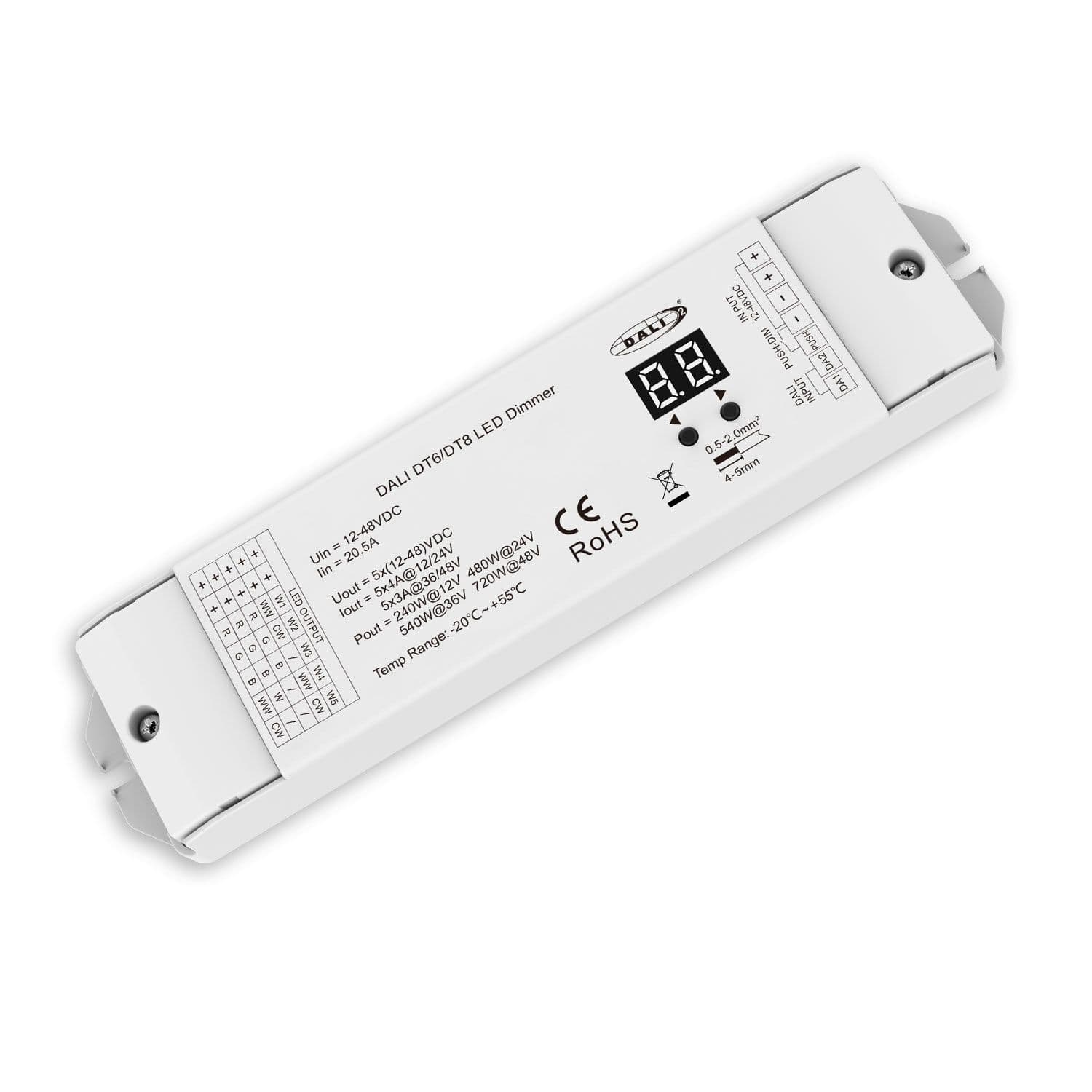 DALI-2 DT6 5 Adressen / DT8 5-Kanal 1 Adresse Multi-PWM Dimmer, 12-24V 5x4A, 36-48V 5x3A