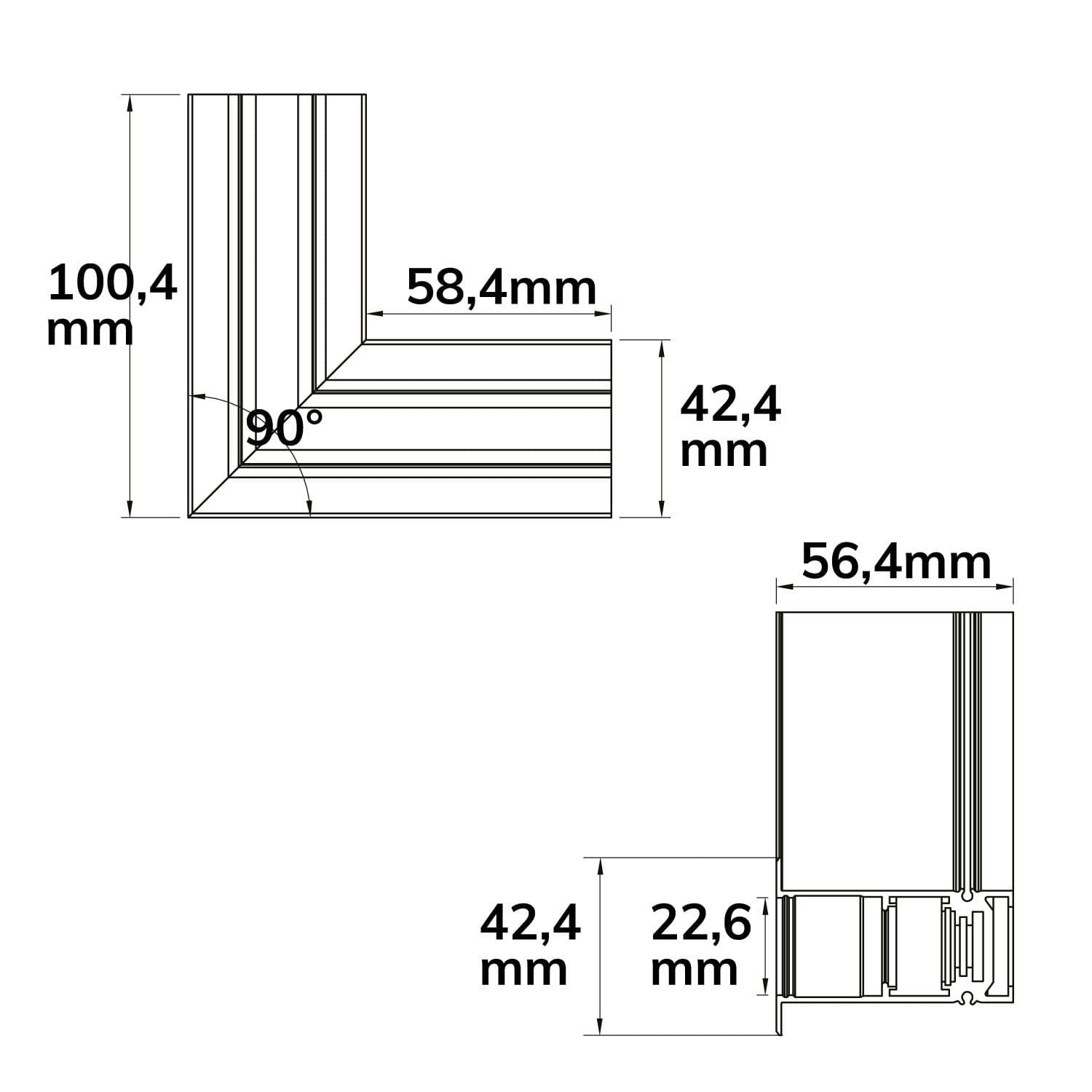 Track48 Eckschiene 90° horizontal für Einbauschiene, weiß, nicht stromführend