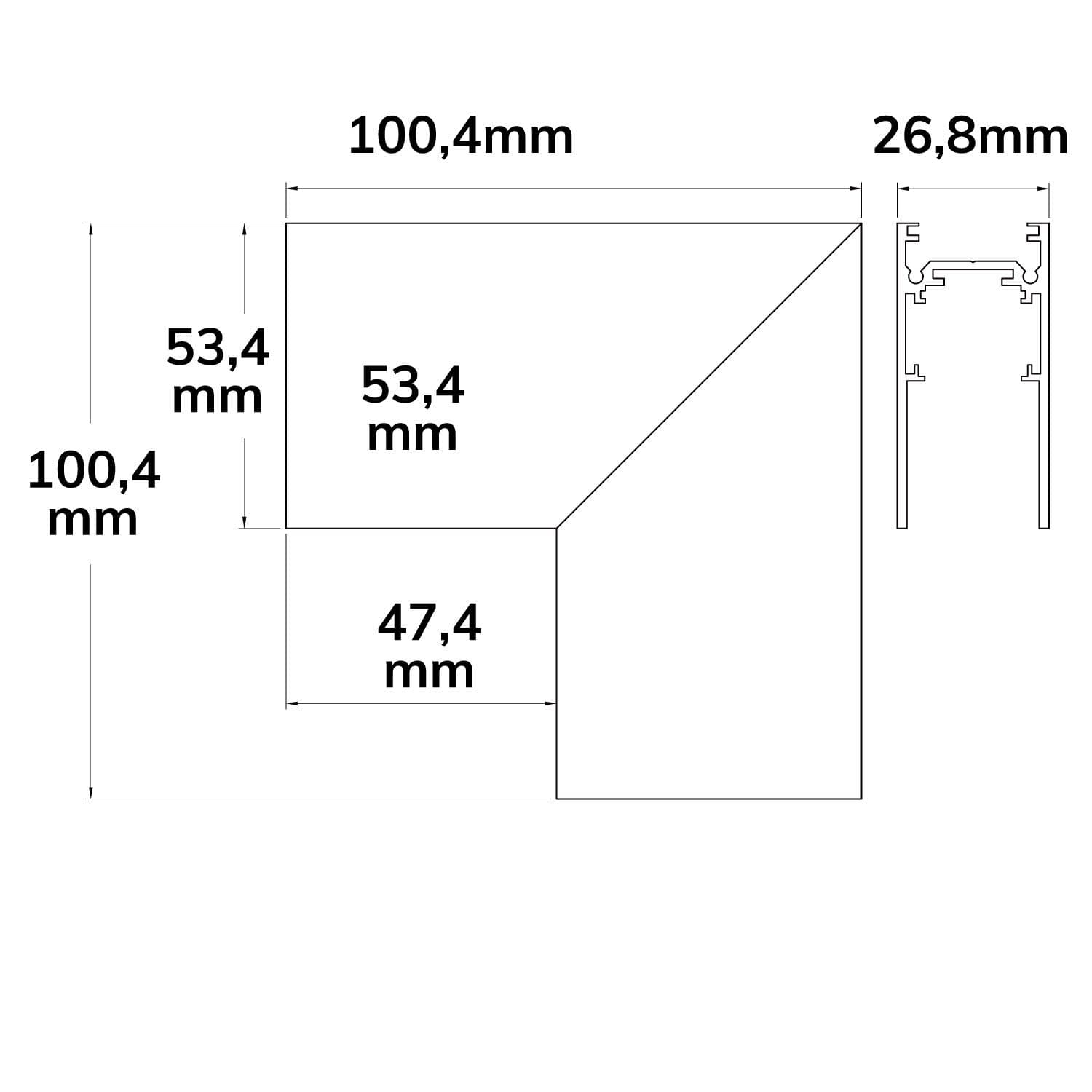 Track48 Eckschiene 90° vertikal für Aufbauschiene, weiß, nicht stromführend