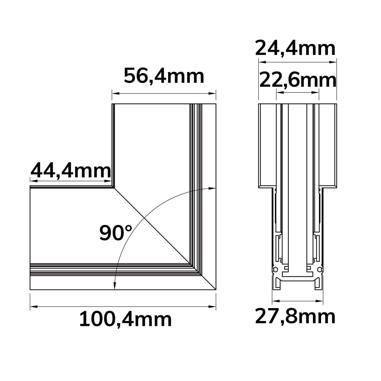 Track48 Eckschiene 90° vertikal für Einbauschiene, schwarz, nicht stromführend