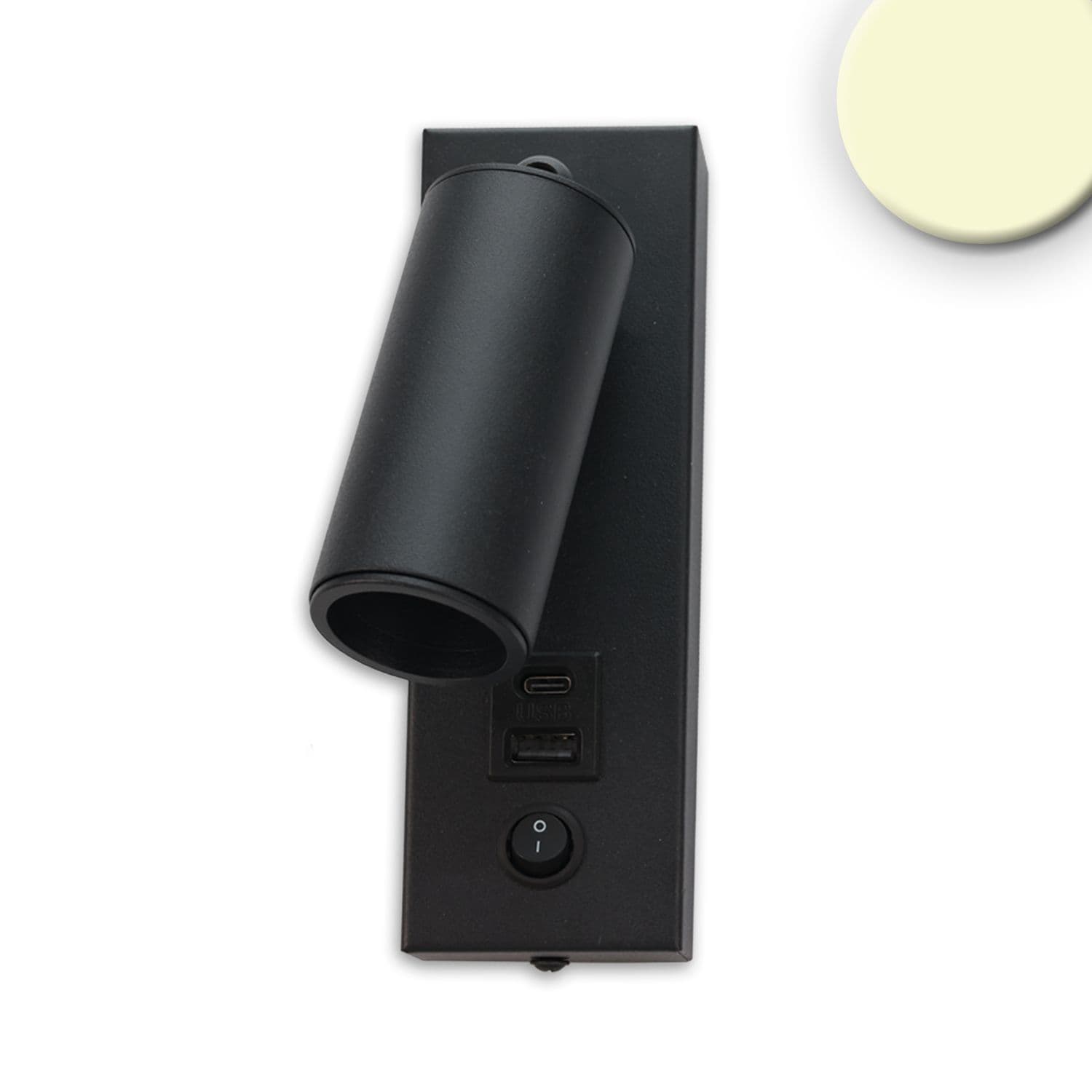 LED Leseleuchte, 4,5W, schwarz, mit USB-A und USB-C Ladebuchse, 3000K