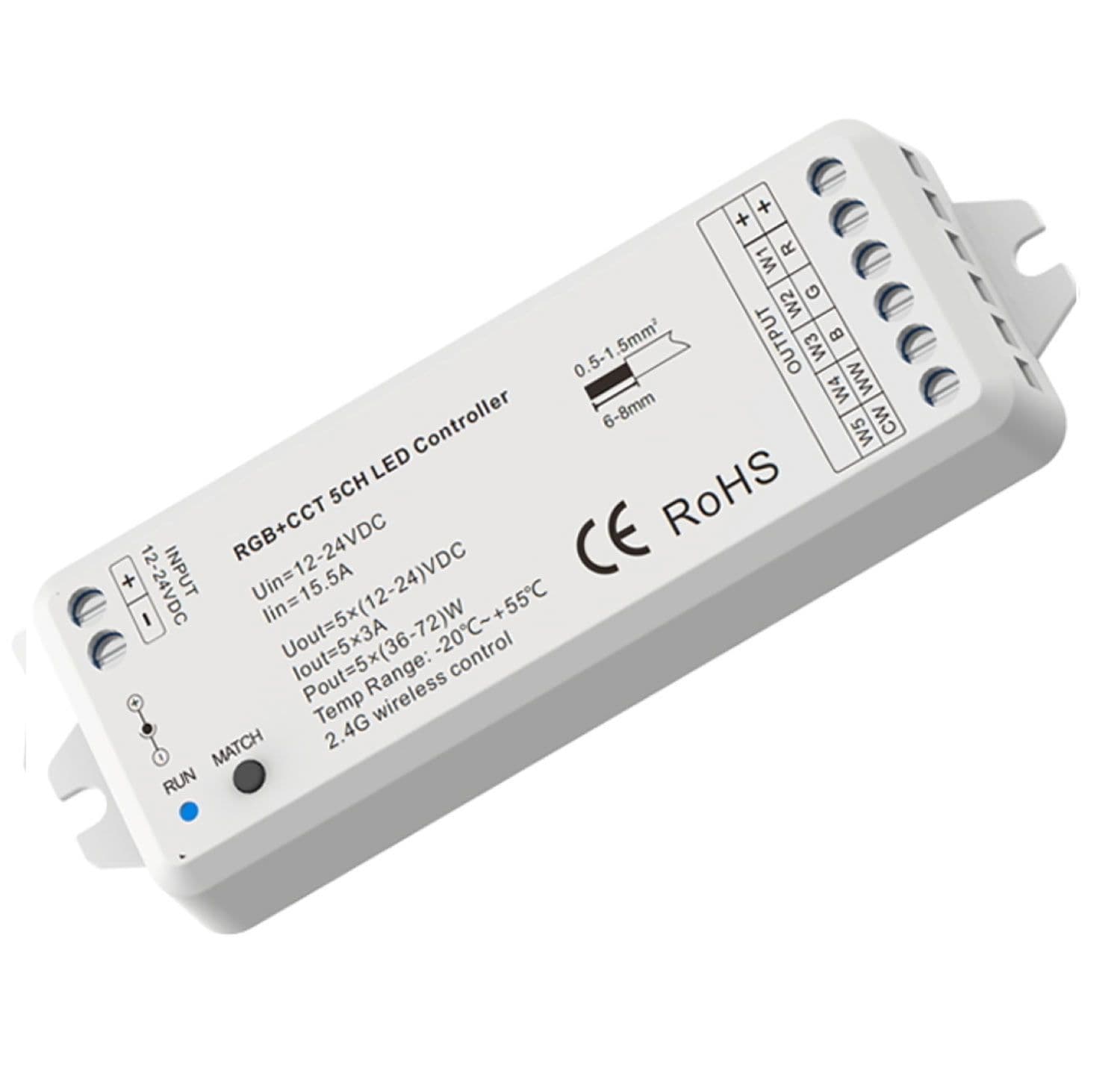 Sys-Pro RGB+CCT Funk Mesh PWM-Dimmer, 1-5 Kanal, 12-24V DC 5x3A