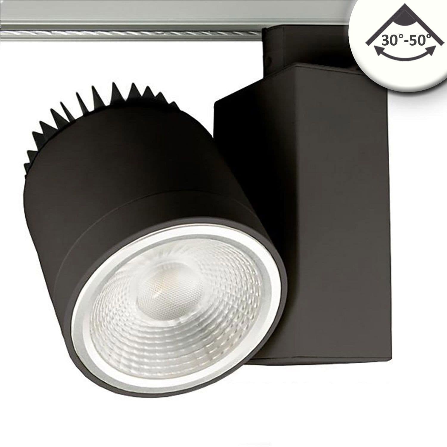 3-Phasen Schienenstrahler fokussierbar, 30W, 30°-50°, schwarz matt, 4000K, dimmbar
