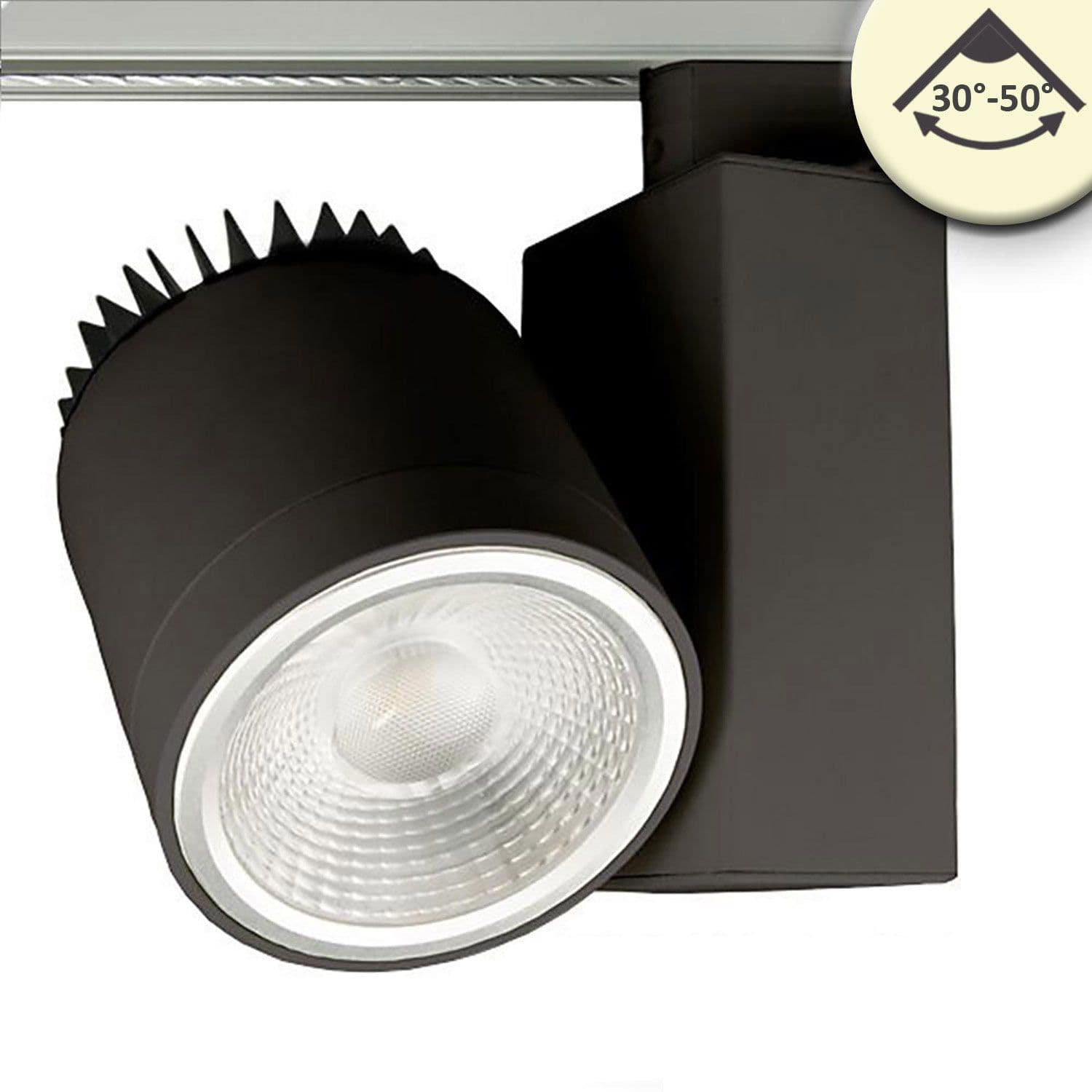 3-Phasen Schienenstrahler fokussierbar, 30W, 30°-50°, schwarz matt, 3000K, dimmbar