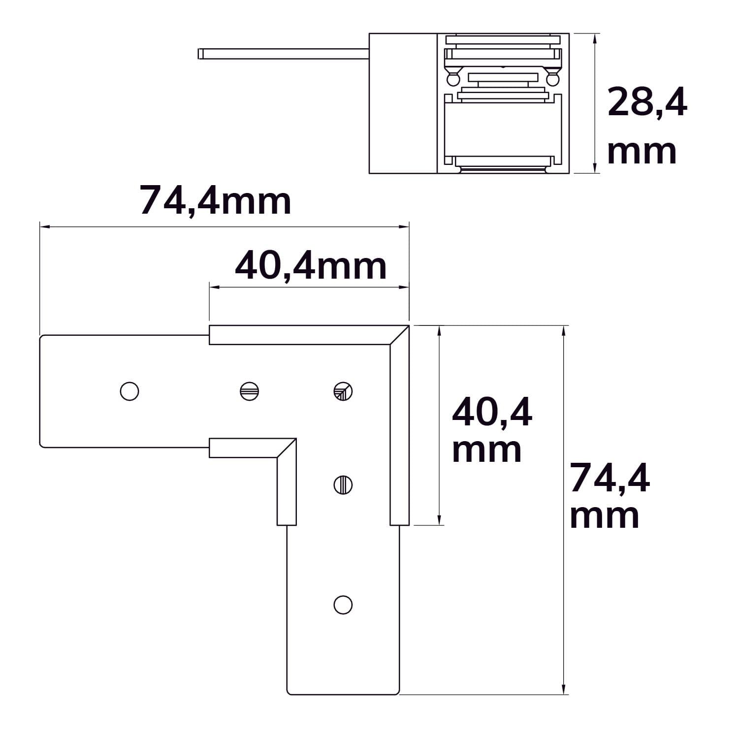 Track48 Eckschiene 90° horizontal für Aufbauschiene flat, weiß, nicht stromführend