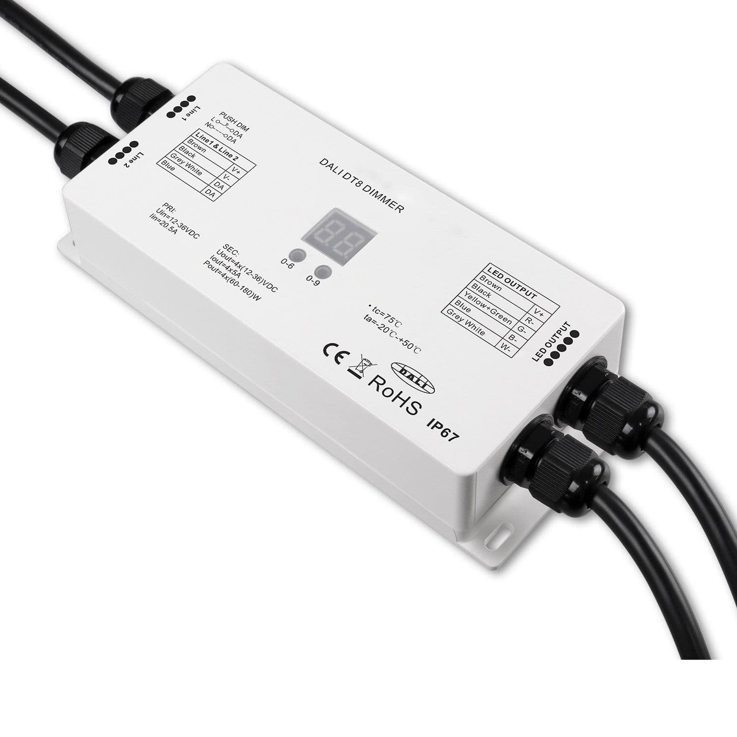 DALI DT8 1 Adresse Universal Push-Dim PWM-Dimmer IP67, 4 Kanal, 12-36V 4x5A