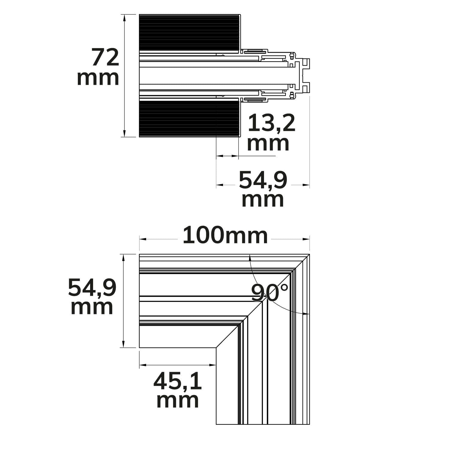 Track48 Eckschiene 90° vertikal für Trockenbauschiene, weiß, nicht stromführend