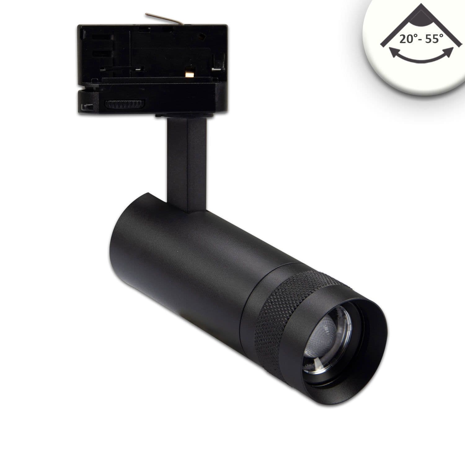 3-Phasen Schienenstrahler fokussierbar, 8W, 20°-55°, schwarz matt, 4000K