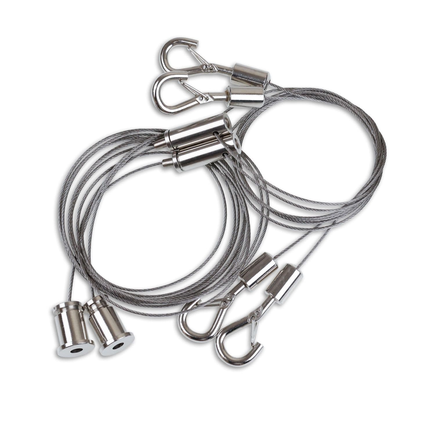 Y-Seilabhängung (2 Stk) mit Karabiner, Klappösen und Rutschklemme inkl. Stahlseil 1,5m