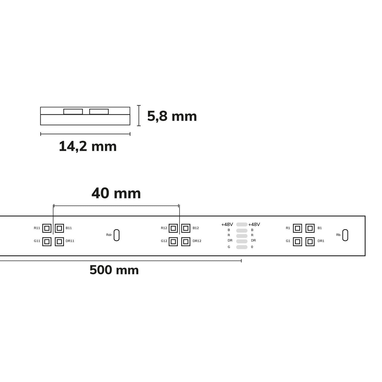 LED GROW Flexband, 48V DC, 17W/m, IP67, PPF 15,1 µmol/s, 5m Rolle, 50cm Trennstelle, 4x24 LED/m