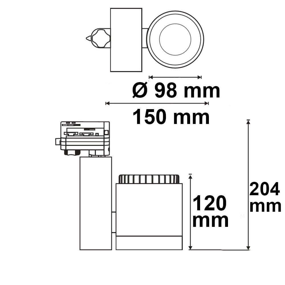 3-Phasen Schienenstrahler fokussierbar, 30W, 30°-50°, weiß matt, 4000K, dimmbar
