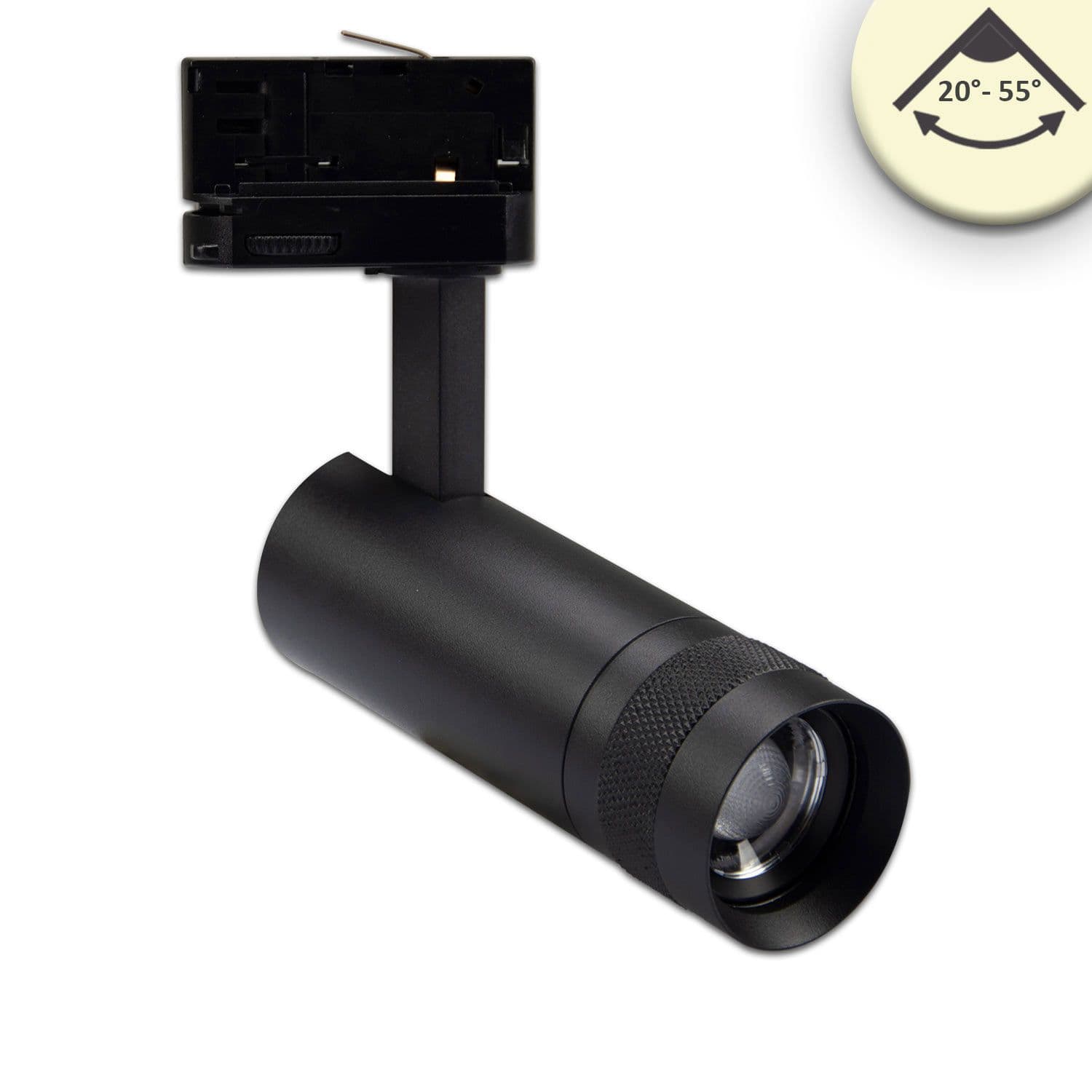 3-Phasen Schienenstrahler fokussierbar, 8W, 20°-55°, schwarz matt, 4000K, dimmbar